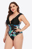 Plus Size Printed Ruffled Deep V One-Piece Swimsuit