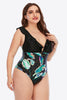 Plus Size Printed Ruffled Deep V One-Piece Swimsuit