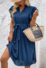 Tie Neck Belted Pleated Dress