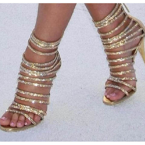 Gold Crystal Sandals Stiletto Cage Sandal